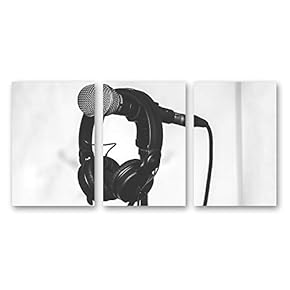 Microphone Home Artwork for Living Room Bedroom x 3 Panels