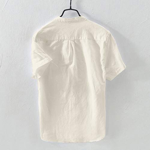 Fastbot Men Shirts Short Sleeve Polo Shirt Slim fit Baggy Cotton Linen Solid Button Retro Tops Blouse Khaki