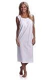 Handmade Women's Eyelet Trim Pleated Nightgown White
