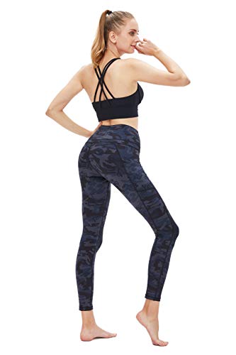 High Waist Yoga Pants,Workout Pocket Pants for Women,Tummy Control,Pattern Leggings Full-Length Yoga Pants (Black Camouflage, M)