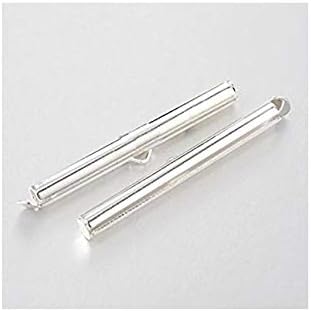 12pcs Slide On Tube Clasps for Loom Jewelry Connector Findings Silver Tone 39.5x4mm