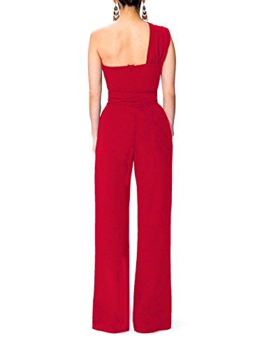 VLUNT Women's Sexy One Shoulder Jumpsuits Belted Wide Leg Long Romper Pants