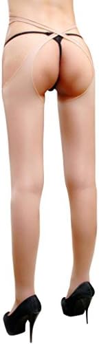 Qisc Womens Fishnet Tights Plus Size Bandage Suspender Pantyhose Stockings (Free Size, Khaki)