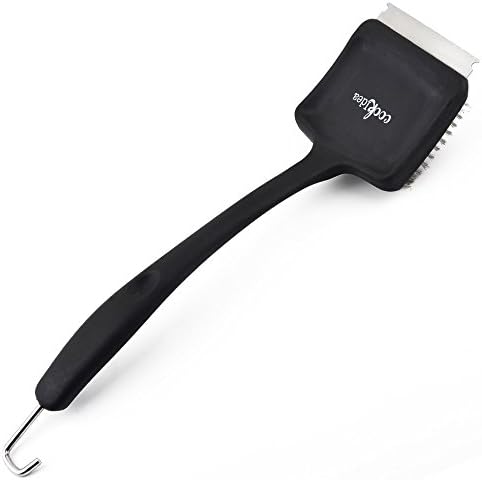 Cookidea Large size Heavy Duty Rubber Handle Grill Cleaning Brush, Light Weight, Steel scraper, well design hanger