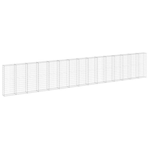 HLLNME Steinzaun Steinkorb Steingabione Gabion Säule, Gabionenwand mit Abdeckung Verzinkter Stahl 900x30x150 cm – Bild 3