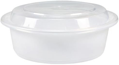 KZ Industrial 05147 Round White Microwaveable Container with Lid, Kari Out 7", 32 oz. (Pack of 150)