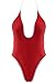Women Deep V Neck One Piece Thong Swimsuit High Cut Backless Swimwear Monokini, Red, Medium