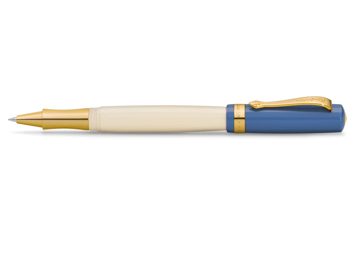 Kaweco STUDENT Rollerball 50's Rock I Gel/Ballpoint Pen Including 0.7 mm Rollerball Pen Refill in Classic Design with Ceramic Ball in Blue & Creme with Golden Details I Acrylic Gel Roller 16 cm
