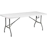 Flash Furniture 6-Foot Bi-Fold Granite White Plastic Banquet and Event Folding Table with Carrying Handle , 30" by 72"