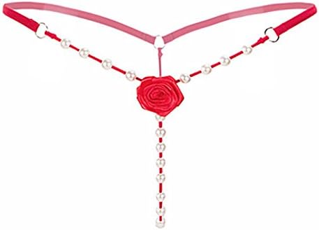 AIDELAI Sexy clothes Sexy Lingerie Sexy Pearl Massage T Pants Rose Low Waist Open Couple Transparent Temptation (Color : Red)