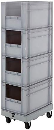 BiGDUG Mobile Euro Stacking Pick Bin Set Heavy Duty Roll Container 62L Grey
