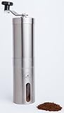 Coffee Grinder by Homecoffee - Manual Coffee Grinder with Improved Conical Ceramic Burr Mill and Plastic Piece for Home, Kitchen, Office and Traveling, Brushed Stainless Steel