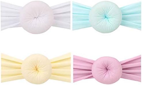 QIMOSHI Baby Girls Nylon Elastic Knotted Headbands Baby Head Wraps Baby Super Stretchy Pom Pom Bling Bows