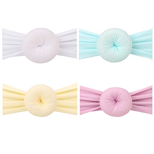 QIMOSHI Baby Girls Nylon Elastic Knotted Headbands Baby Head Wraps Baby Super Stretchy Pom Pom Bling Bows