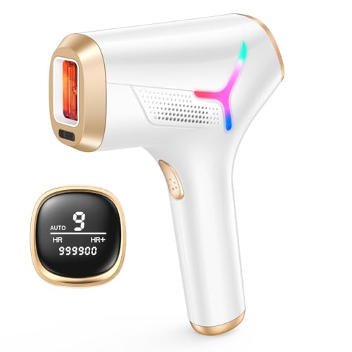 Haarlosy IPL Devices Hair Removal Laser for Women and Men with Painless Results in Salon Quality for Home, 22J IGBT IPL Hair Removal Device for Face, Bikini Area, Body, Gold White