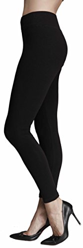 Seawhisper US XL-XXXL Opaque Wide Waistband Cotton-Spandex Full Length Plus Size Leggings Black