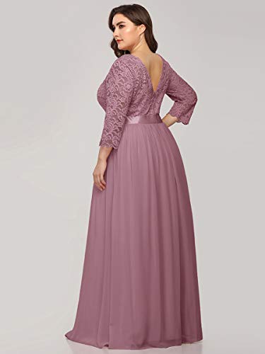 Ever-Pretty Vrouwen A Lijn 3/4 Mouwen Ronde Hals Kant Vloer Lengte Elegant Plus Size Bruidsmeisje Jurken 07412PL - Image 3