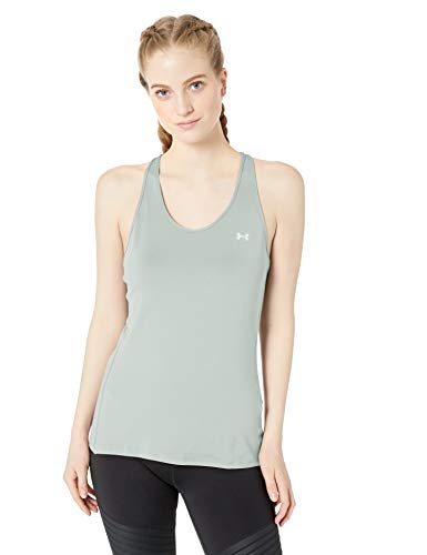 Under Armour UA Heatgear Racer, Tight-Fit Women's Vest with Soft Feel, Sleek Women's Sleeveless T-Shirt with Graphic Design Women, Green (Atlas Green/Metallic Silver (189)), M