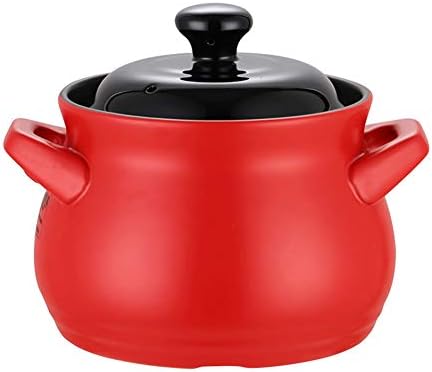 Stovetop Ceramic Casserole,Ceramic Cookware,Duty Heat Proof Ceramic Pot,Bean Pot (4QT, Red pot Black Cover)