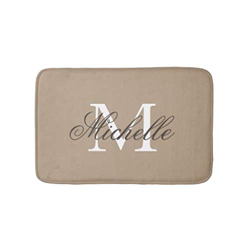 16x24 Inch Bath Mat, Khaki Beige Bath Mat with Elegant Name Monogram, Machine-Washable Floor Mats for Bathroom