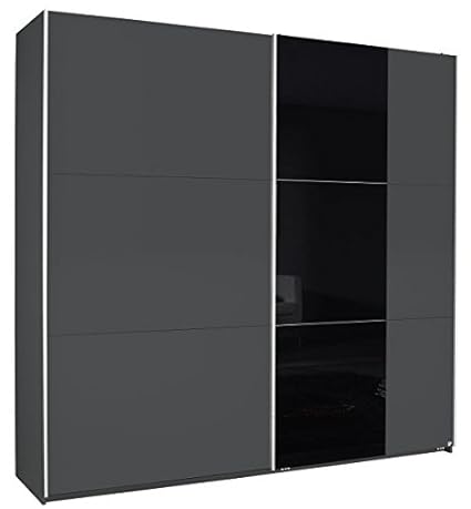 Schwebetürenschrank grau metallic schwarz 2 Türen B 218 Jugendzimmer Schlafzimmer Kleiderschrank Wäsche Schrank Schiebetürens