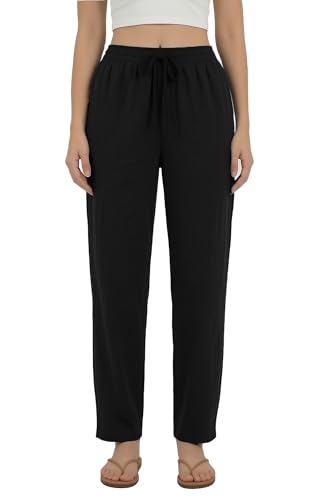UDILEO Women's Summer Lightweight Comfortable Curvy Trousers with Pockets Elastic Waist Solid Color Casual for Beach Holiday Home