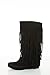 A.X.N.Y Women's Layered Fringe Detail Mid Calf Flat Moccasin Boot