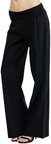 Lovely Pair Inc Solid Foldover Linen Pants LT (Small, Black)