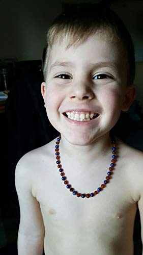 ADHD Raw Baltic Amber Teething Necklace Babies Baby Infant Toddlers Drooling & Teething Pain 12.5" Screw Clasp (Raw Coganc Lapis Lazuli)
