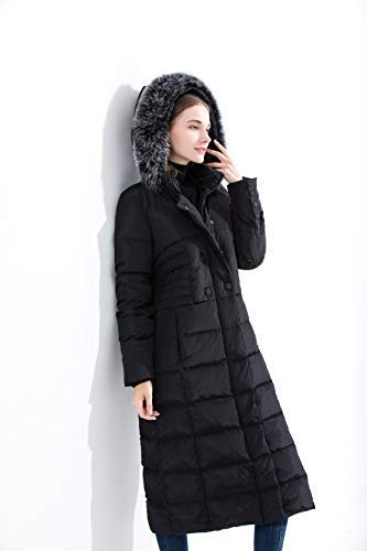 Obosoyo Women's Hooded Thickened Long Down Jacket Maxi Down Parka Puffer Coat Black M