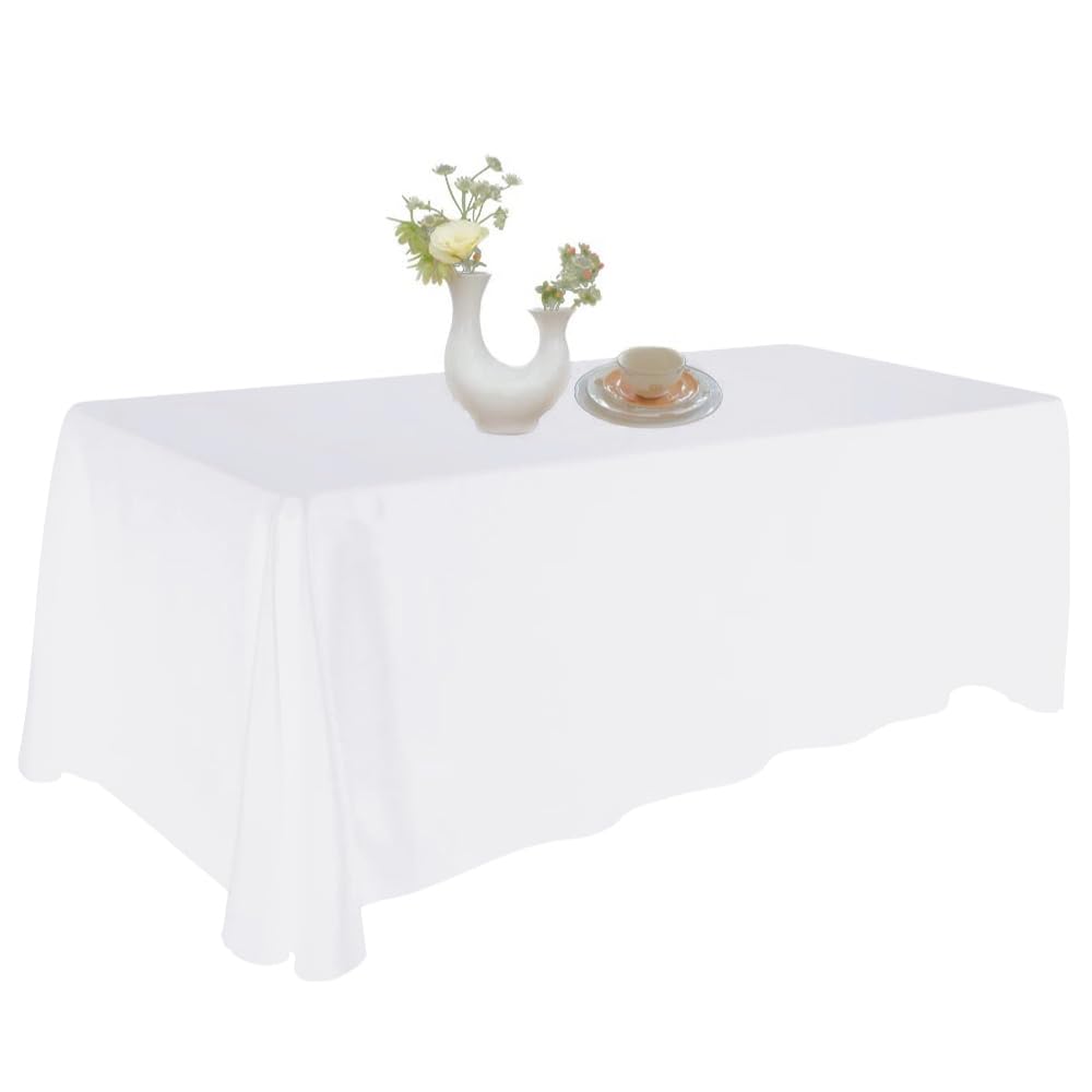 Urby White Tablecloth for 6-8ft Rectangle Tables That Seats 6-8 Person, Manteles de Mesa De Tela para Fiestas de 6-8 Sillas, Machine Washable Reusable Polyester Table Cloths — image 1
