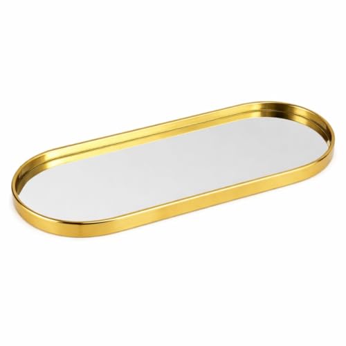 Bandeja Oval Espelhada Dourada Decorativa para Organização e Decoração