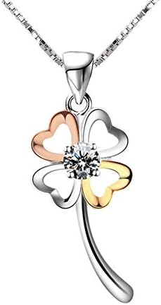 SKA Jewelry Four Leaf Clover Necklace for Girls Women 6mm CZ Pendant Necklace Adjustable 20" Three-Tone Gold Plated