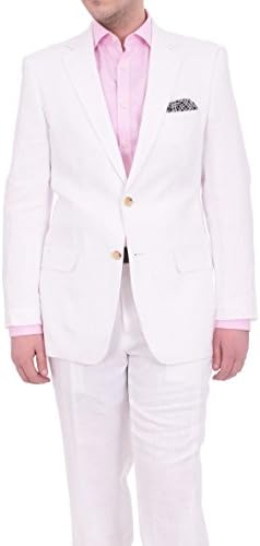 Arthur Black Mens Classic Fit Solid White Two Button Pure Linen Suit