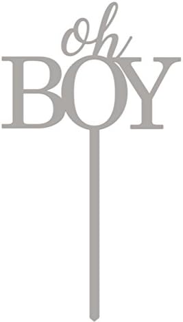 Oh Boy Cake Topper, Baby Shower Cake Topper, Baby Shower Decor, Gender Reveal Cake Topper (5", Metallic Silver)