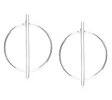 Hoop Earrings Sterling Silver | Geometric Circle Earrings with Bar