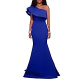 Charmore Women's One Shoulder Ruffle Bodycon Evening Party Maxi Dress