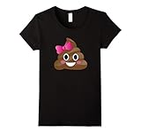 Women's Cute Funny Emoji Pink Bow Cutie Poo T-Shirt - Poop Emoji XL Black