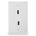 BATIGE HDMI and USB 3.0 Keystone Wall Plate Single Gang USB 3.0 HDMI Wall Outlet Mount Socket Face Plate Cover - White