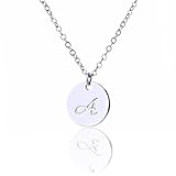 AMIST Tiny Simple Monogram Script Necklace Initial Disc Necklace