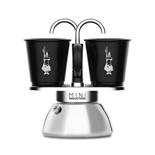 Bialetti Caffettiera Mini Express Induction, 2 Tazze (100 ml), Adatta a Tutti i piani cottura, Nera