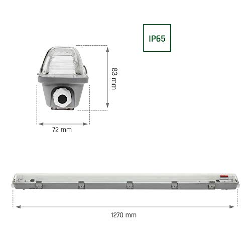NCC-Licht LED Feuchtraumleuchte Wannenleuchte 127cm IP65 für 1 x T8 LED Röhre G13 120cm – Bild 6