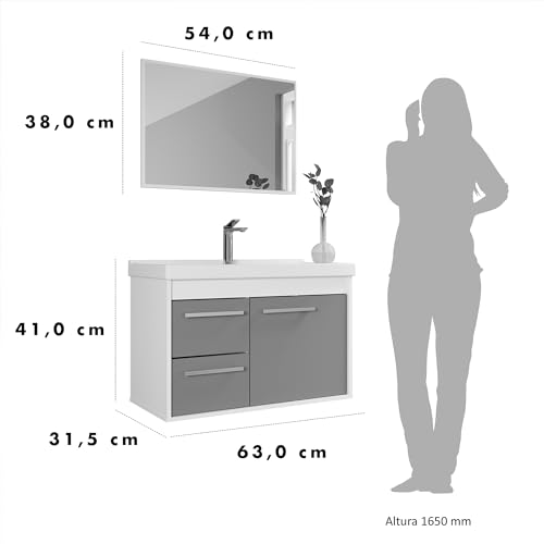 RIVERZZA Kit Armário para Banheiro 60cm MDF com Cuba + Espelheira - Potenza (Gianduia)