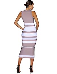 Maketina vestido de cóctel a rayas sin mangas, cuello alto, para mujer