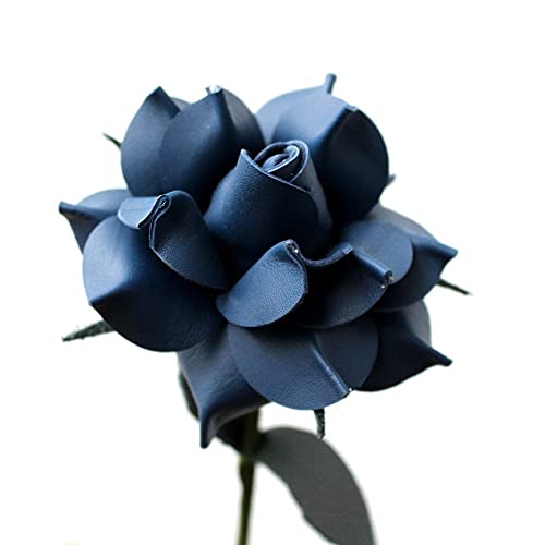Camellia Bees Leather Rose Gift for Her/Him on Valentine's Day, Mother's Day, Third Wedding Anniversary (Blue)