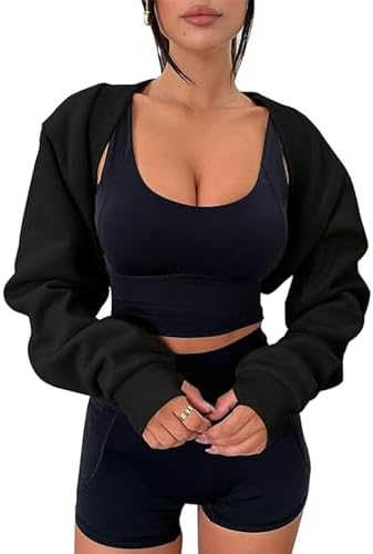 Zwurew Bolero Shrug Black Sweatshirts Long Sleeve Workout Tops for