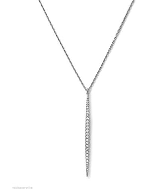 MKJ3519 Women's Crystal Pave Matchstick Silver Tone Charm Necklace