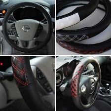 Circle Cool Car Steering Wheel Wrap cover Trim Black Leather 57012 Red Stitch