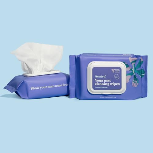 ASUTRA Yoga Mat Cleaning Wipes (Lovely Lavender), 1 Pouch (30 Wipes) - No Slippery Residue, Deep-Cleansing for Fitness Gear & Gym Equipment