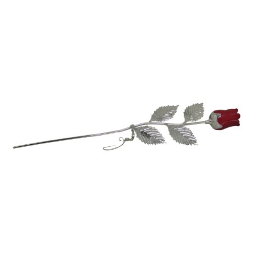 Silver Plated Long Stem Red Rose in Gift Box